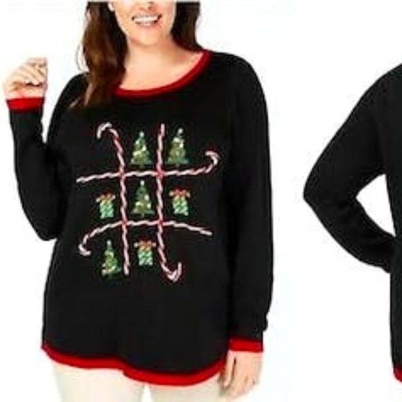 KAREN Scott Women's Plus Candy Canes Holiday Party Christmas Sweater, Size 1X - Picture 1 of 1